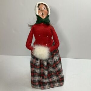 Byers Choice Victorian Woman Caroler‎ Plaid Skirt w/Muff - Signed-Bumpy Base